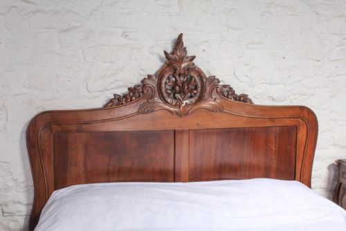 fig 1. Solid walnut Rococo kingsize bed with bedsides