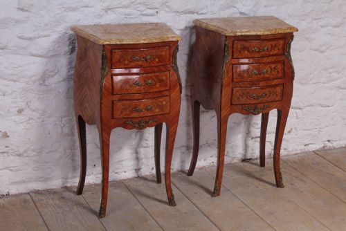Pair of Three Drawers Marquetry Bedsides