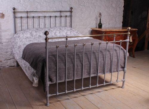 Individual Victorian Grey and Aged Brass King Size Bed
