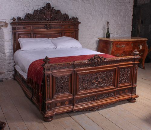 Beautiful Carved Walnut Neo-renaissance  King Size Bed