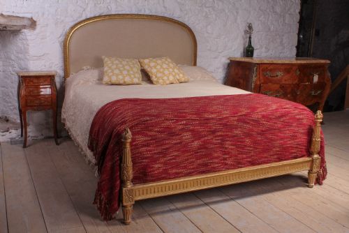 Gilded French Newly Upholstered King Size Low End Bed