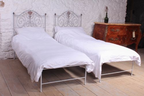 Pretty Pair of 2'6"/75cm Single  Forged Iron Beds /Can Be Joined