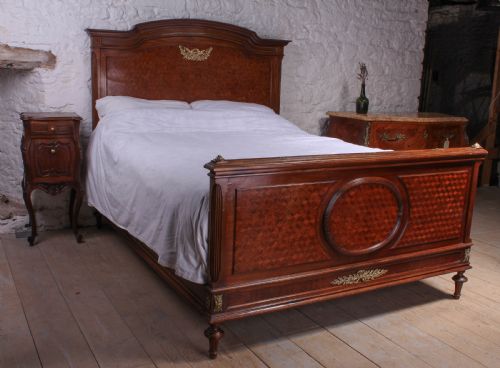 Magnificent Mahogany and Fruit Wood Parquetry King Size Bed