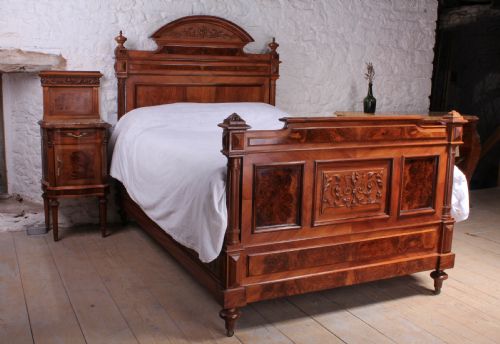 Top Quality Henri II  Style Burr Walnut and Mahogany Double Bed