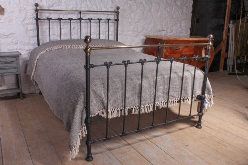 Striking Classic Victorian Black and Aged Brass Double Bed
