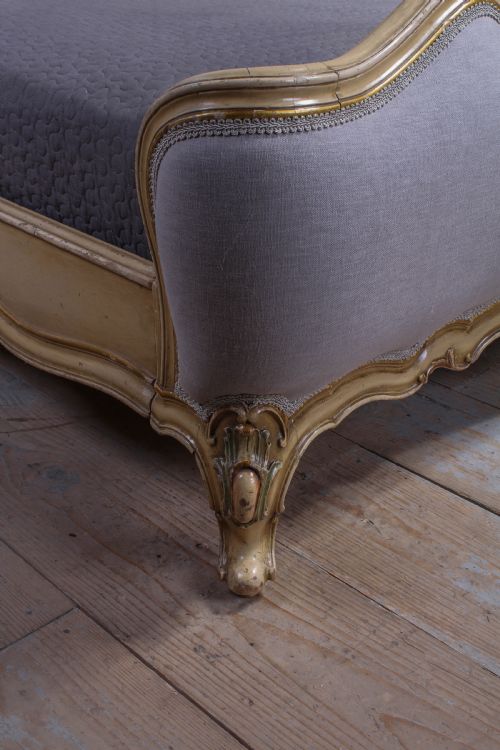 fig 2. Fabulous Italian Carved painted newly upholstered large king size bed.