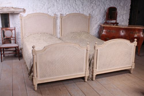 Pretty Pair of French Painted Caned Single Beds