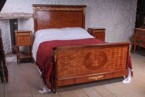Beautiful Fruit Wood and Ormalu King Size Bed with Matching Bedsides