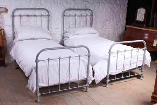 Attractive Pair of French All Iron Single Beds