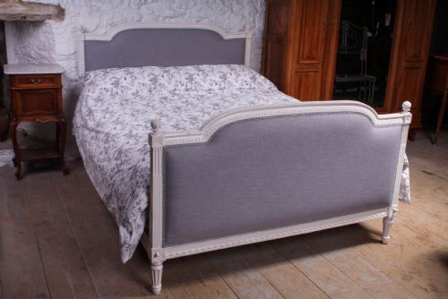 Carved Frame Newly Upholstered French Empire Style King Size Bed