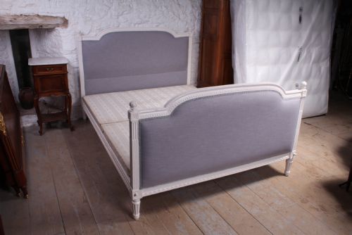 fig 1. Carved frame newly upholstered French Empire style king size bed