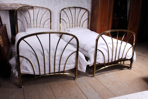Fabulous Pair of Art Deco Style All Brass Meter Wide Single Beds