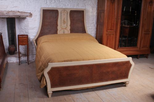 Chinoiserie Influence Caned Double Bed with Base