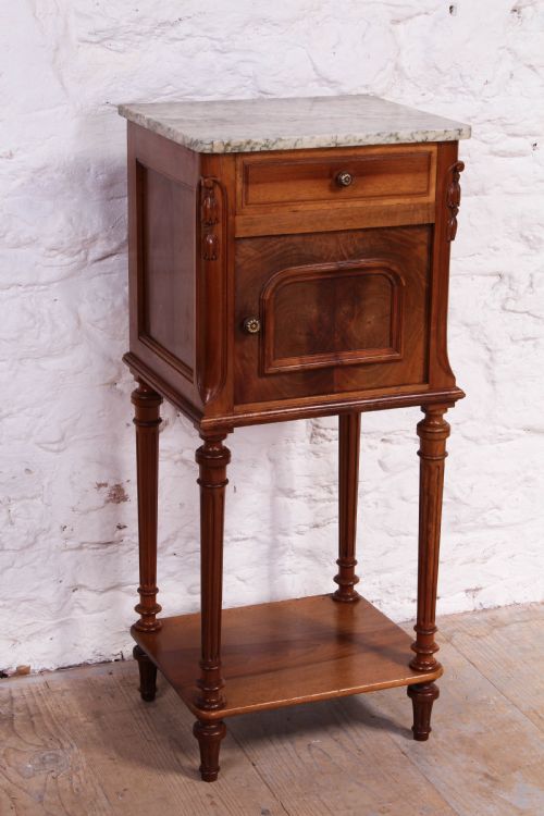 Very Attractive Solid Walnut Bedside with Figured Marble Top