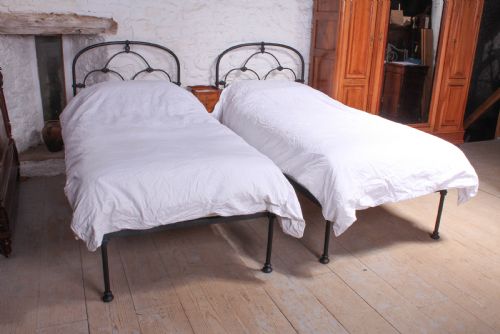 Attractive Pair of Black Irish Iron Single Beds (Can Be Joined)
