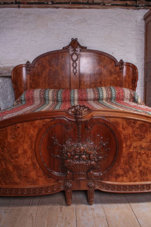 fig 1. Rare fabulous double corbeille burr walnut Emperor size bed