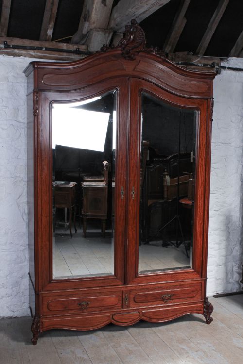 French Mahogany Louis Xv Style Mirrored Two Door Armoire