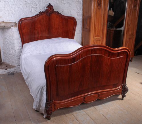 French Mahogany Extra Long Louis Xv Style Double Bed with Mattress