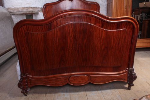 fig 2. French mahogany extra long Louis XV style double bed with mattress