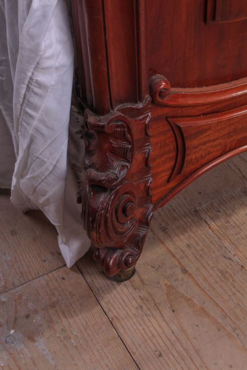 fig 3. French mahogany extra long Louis XV style double bed with mattress
