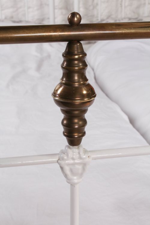 fig 3. Pretty pair of single white and brass beds with rings and spindle details (can be joined)