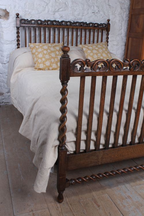 fig 3. Unusual Edwardian oak double bed with barley twist posts