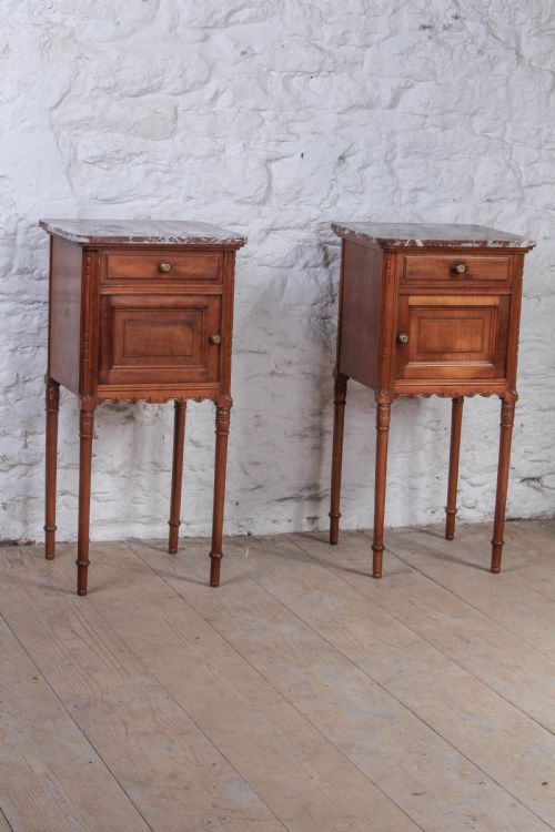 Matching Pair of French Walnut Bedsides