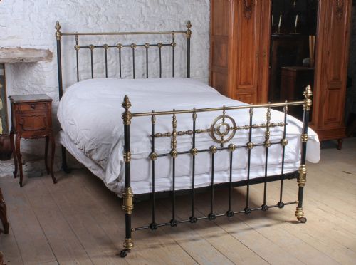Handsome Victorian King Size Brass and Iron Bed