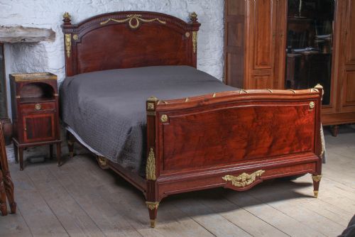 Magnificent Louis Xv1 Style Bed with Flame Mahogany Panels