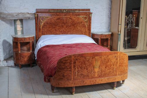 Exceptional Quality Art Deco Style European Double Bed and Bedsides