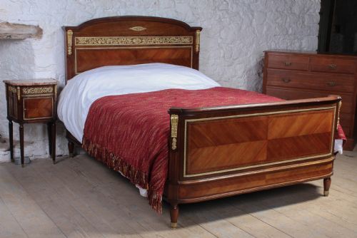 Fabulous Mahogany and Walnut Decorated Empire Style King Size Bed and Bedside