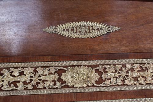 fig 3. Fabulous mahogany and walnut decorated Empire style king size bed and bedside