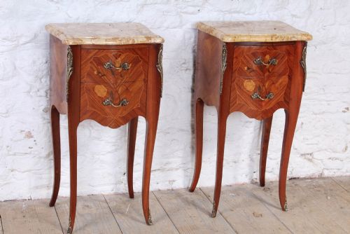 Pretty Pair of Marquetry Bedsides