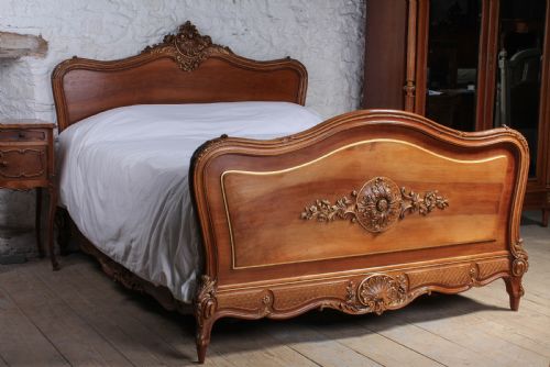 Beautiful Solid Walnut Carved and Gilded Louis Xv Style King Size Bed