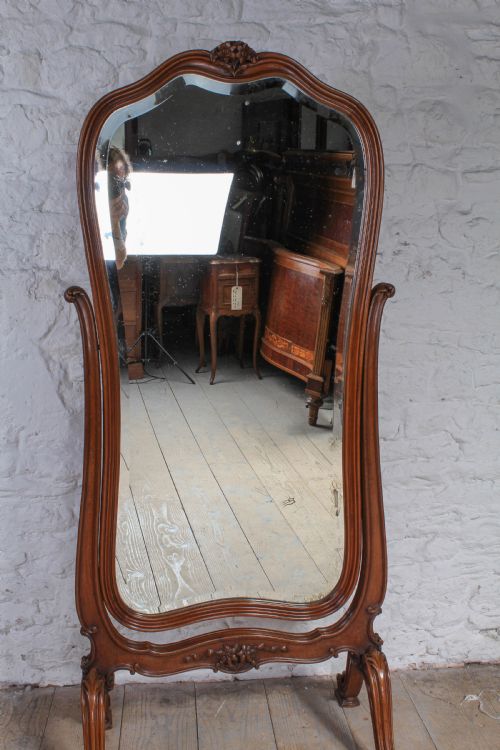 Louis Xv Style Walnut Cheval Mirror