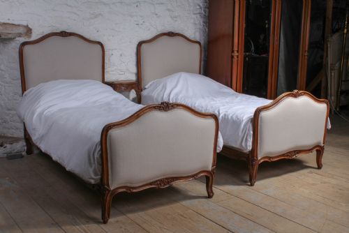 Nice Pair of Newly Upholstered Louis Xv Style Beds