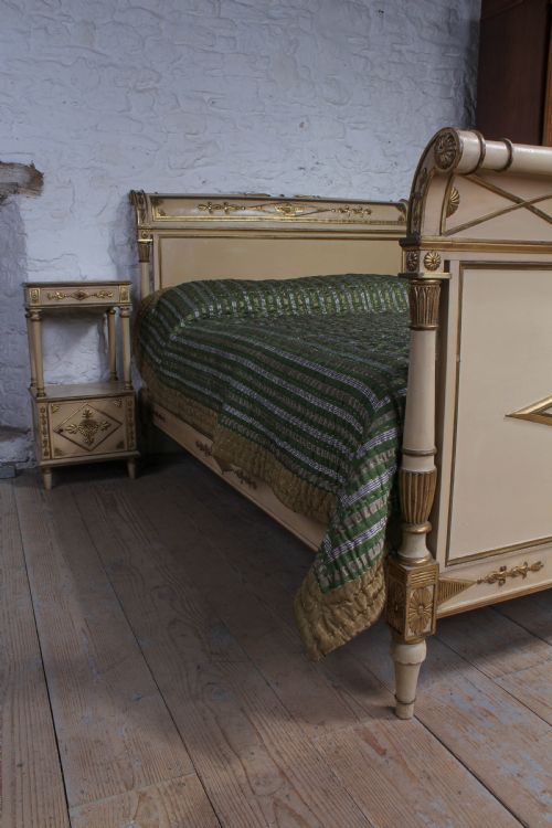 fig 2. Spectacular original paint and gilded Directoire style LIt Bateau with matching bedside 