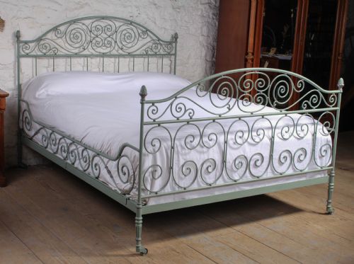 Beautiful and Unusual Hand Forged and Painted Wrought Iron French King Size Bed