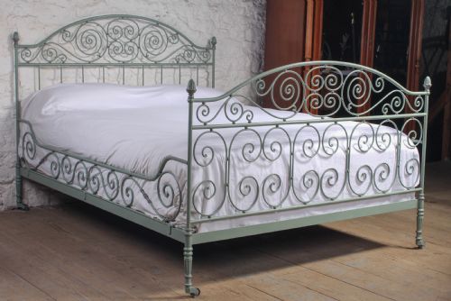 fig 1.  Beautiful and unusual hand forged and painted wrought iron French king size bed 