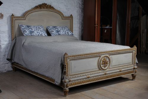 Absolutely Stunning Original European King Size Gilded and Painted Wooden French Bed