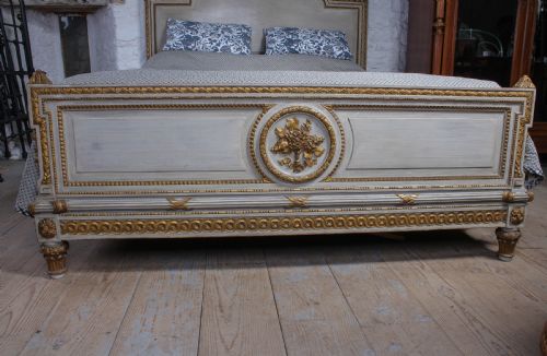 fig 2. Absolutely stunning original European king size gilded and painted wooden French Bed