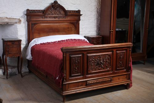Very Handsome Carved Solid Walnut Double Bed