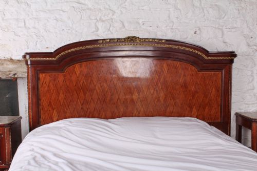 fig 1. Almost super king size Louis XVI style mahogany and fruit wood bed and bedsides