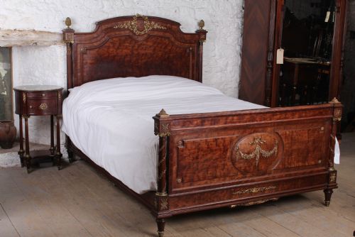Beautiful King Size Mahogany Louis Xvi Style Bed and Bedside