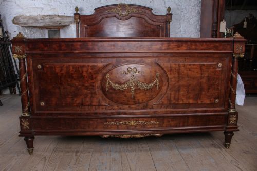 fig 1. Beautiful king size mahogany Louis XVI style bed and bedside