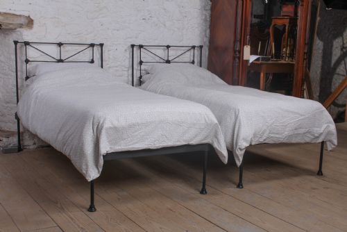 Simple Pair of Victorian All Iron Single Beds (Can Be Joined)