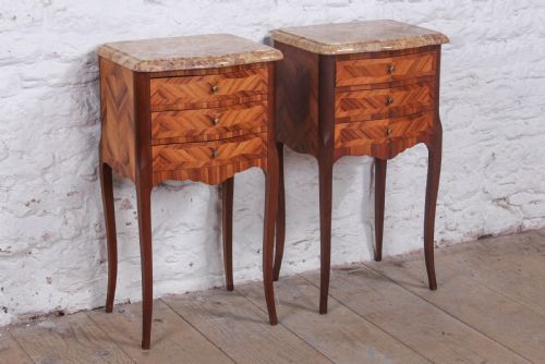 Pretty Pair of Walnut Three Drawer Bedsides
