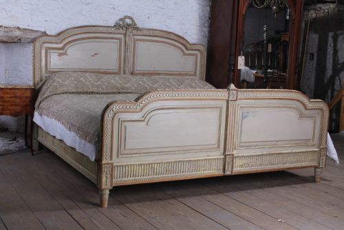 Spectacular Empire Size Original French Carved Painted Joined Bed.