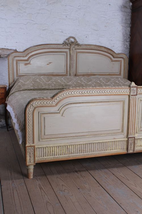 fig 1. Spectacular Empire size original French carved painted joined bed.