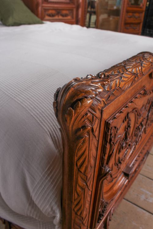 fig 5. The most beautiful French carved solid walnut bedroom suite with king size bed